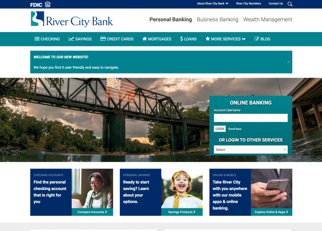 Screenshot of River City Bank website
