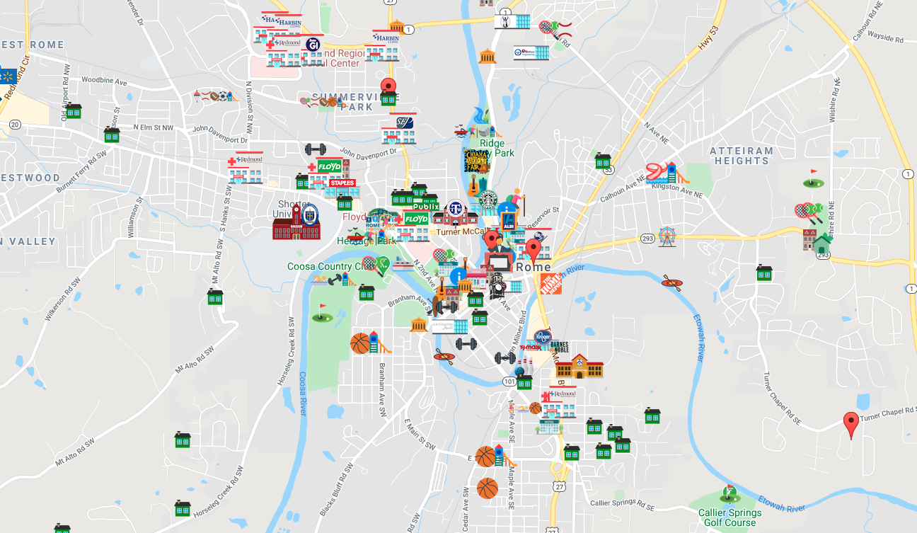 Map showing points of interest around Rome