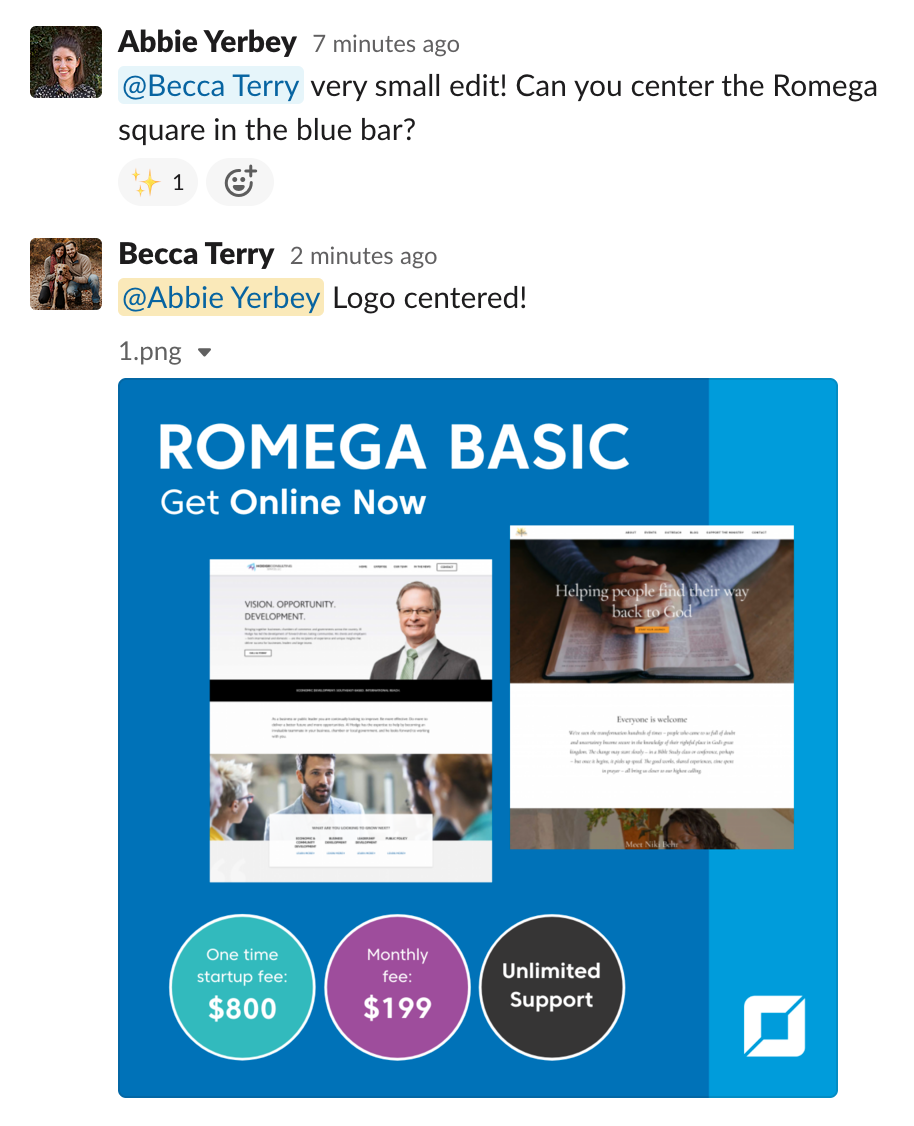 Further Slack discussion of feedback on a Romega Basic graphic